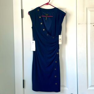 NWT - Laundry by Shelli Segal size 2 ruched navy knee length dress